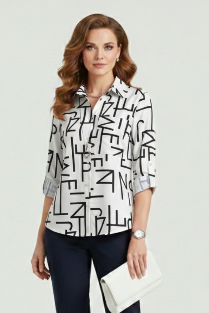 Women’s Blouse with Turn-Down Collar and Roll-Up Sleeves