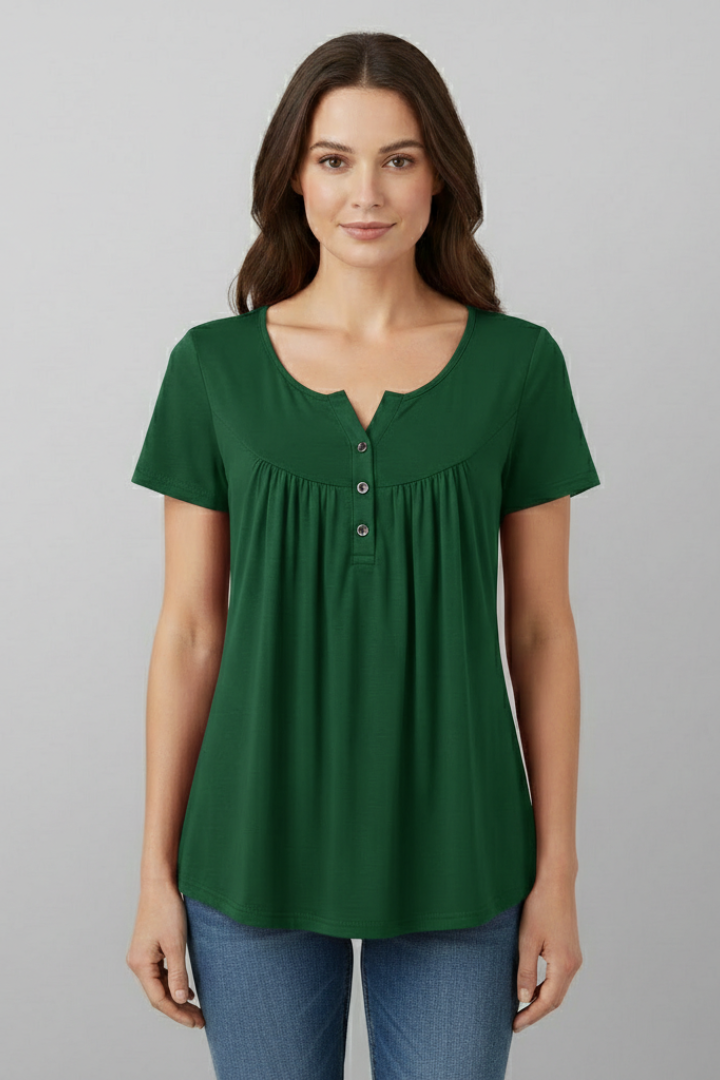 Women’s Blouse with V-Neck and Button Detail