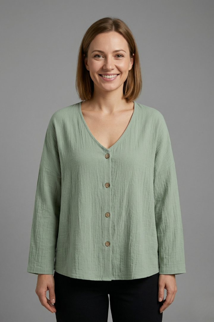 Women’s Blouse with V-Neck and Button Fastening