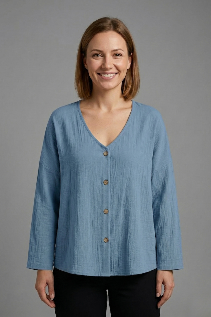 Women’s Blouse with V-Neck and Button Fastening