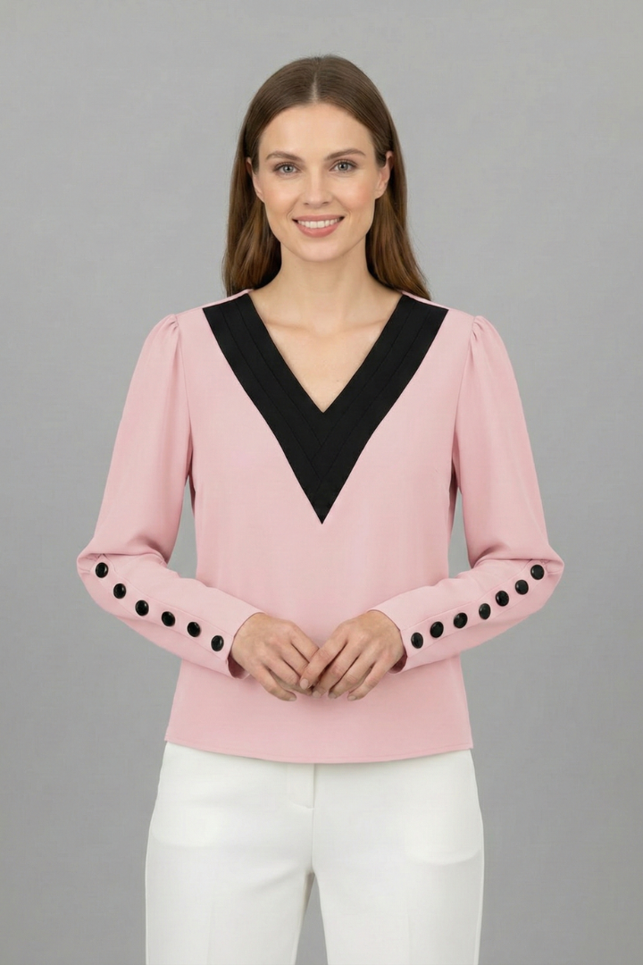 Women’s Blouse with V-Neck and Buttoned Cuffs