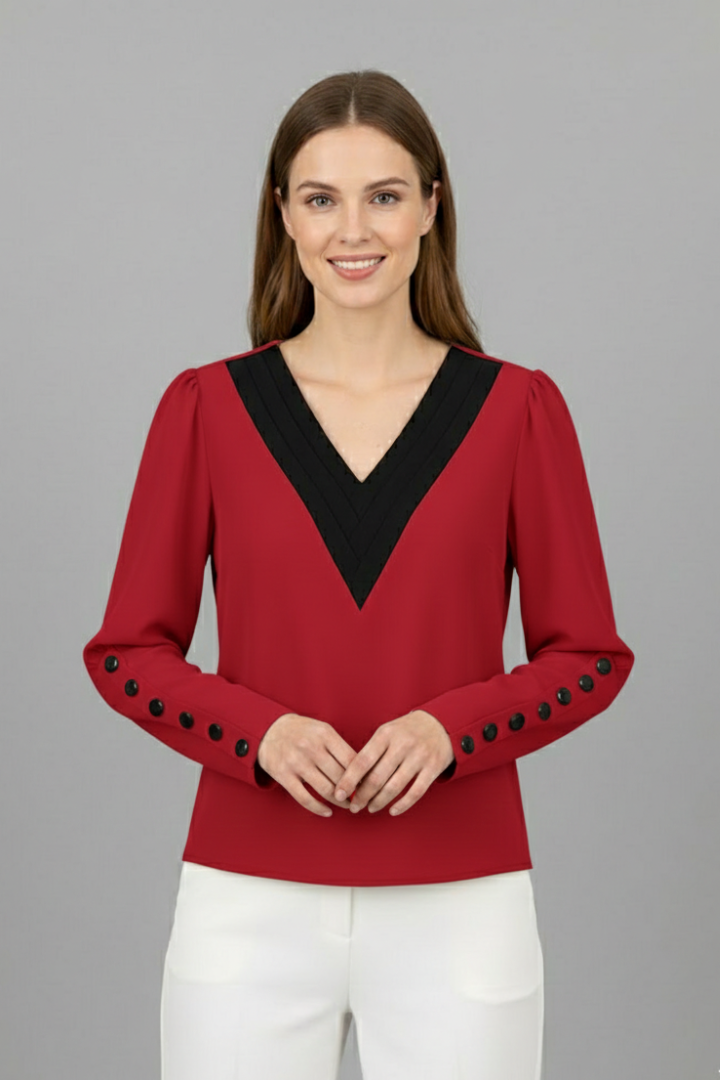 Women’s Blouse with V-Neck and Buttoned Cuffs