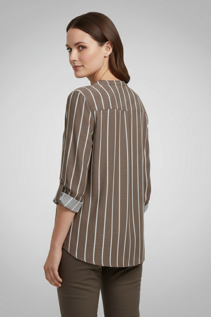 Women’s Blouse with V-Neck and Stripe Pattern