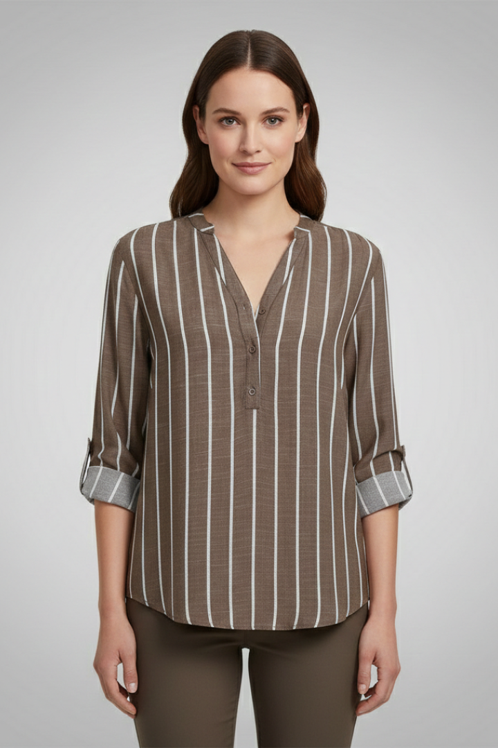Women’s Blouse with V-Neck and Stripe Pattern