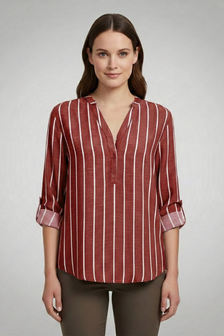 Women’s Blouse with V-Neck and Stripe Pattern