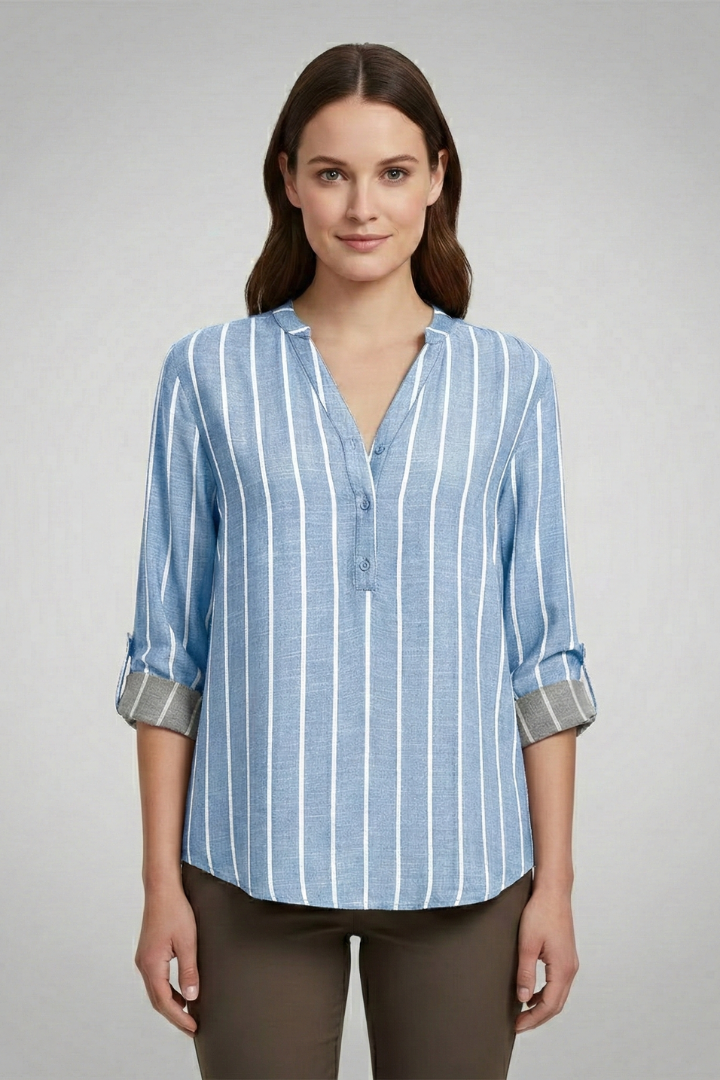 Women’s Blouse with V-Neck and Stripe Pattern