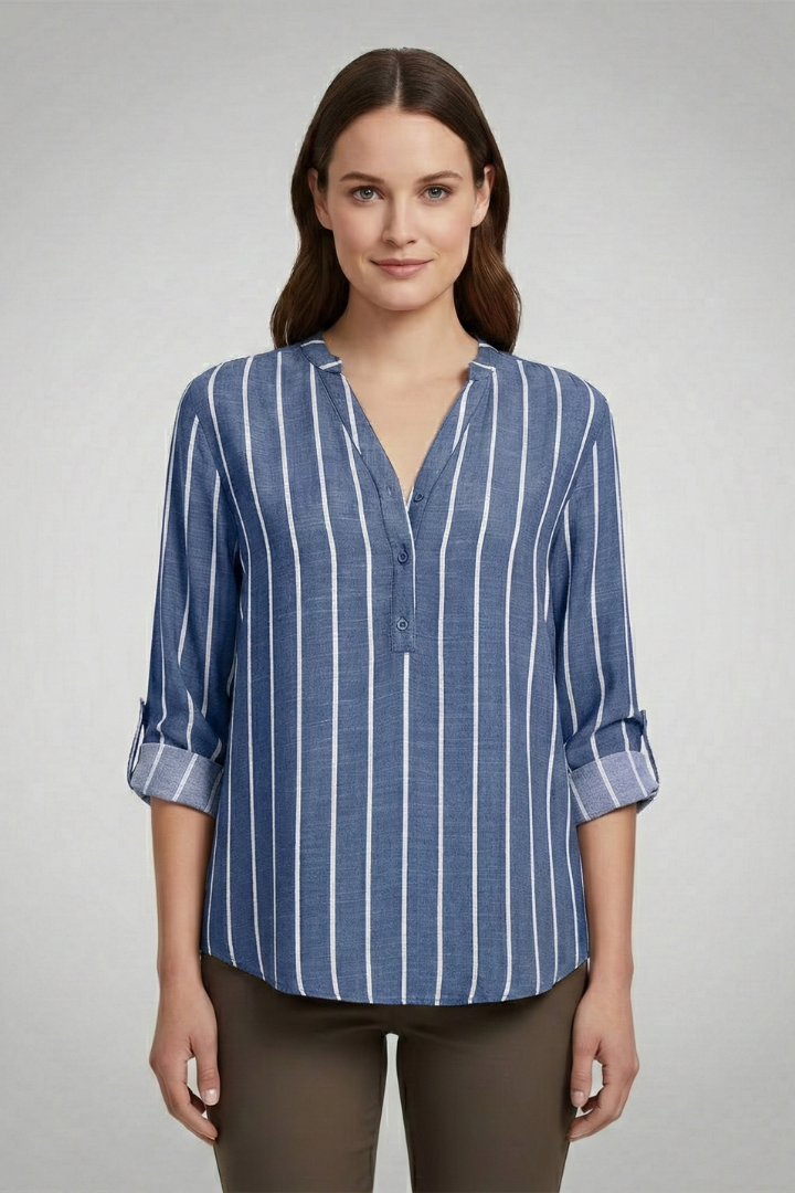 Women’s Blouse with V-Neck and Stripe Pattern