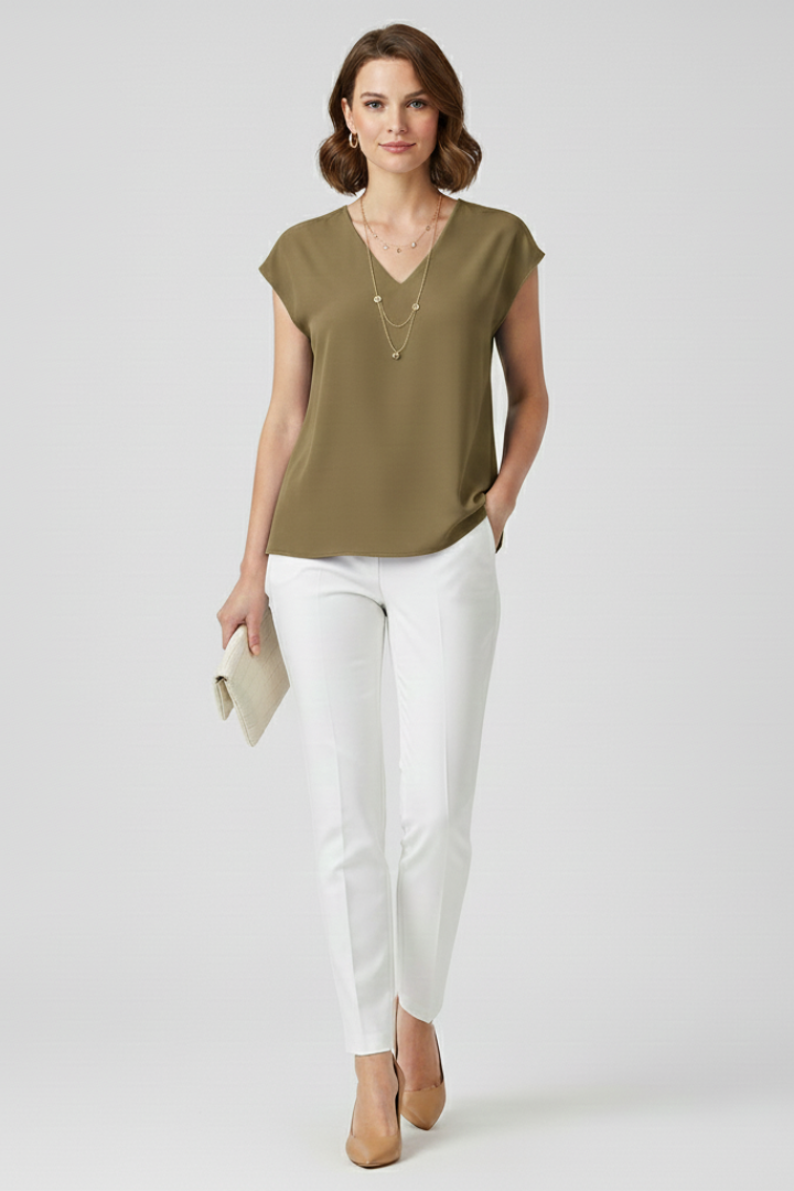 Women’s Blouse with V-Neck and Striped Woven Surface