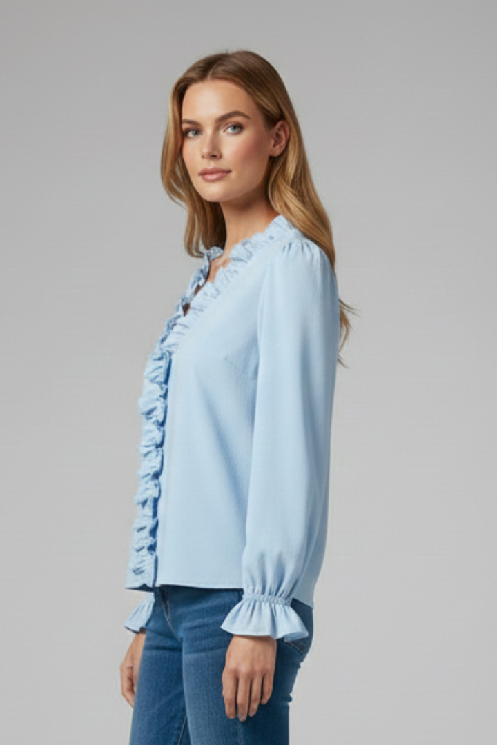 Women’s Blouse with V Neck and Ruffle Detail