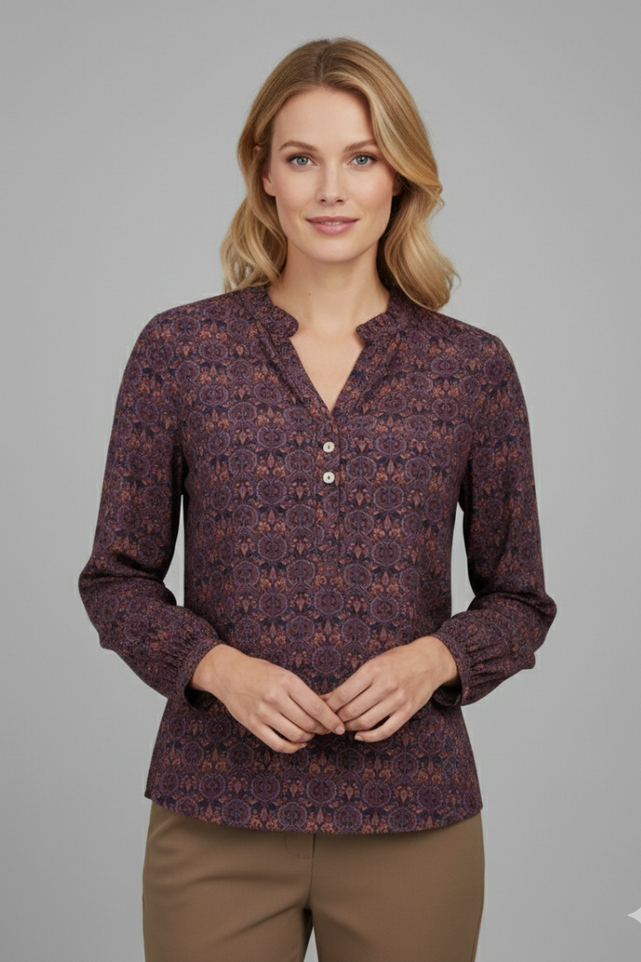 Women’s Blouse with V Neckline and Button Fastening