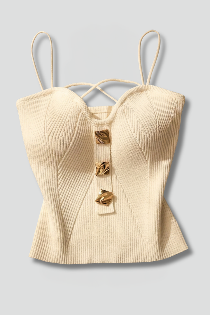 Women’s Camisole Top with Ribbed Knit and Button Front