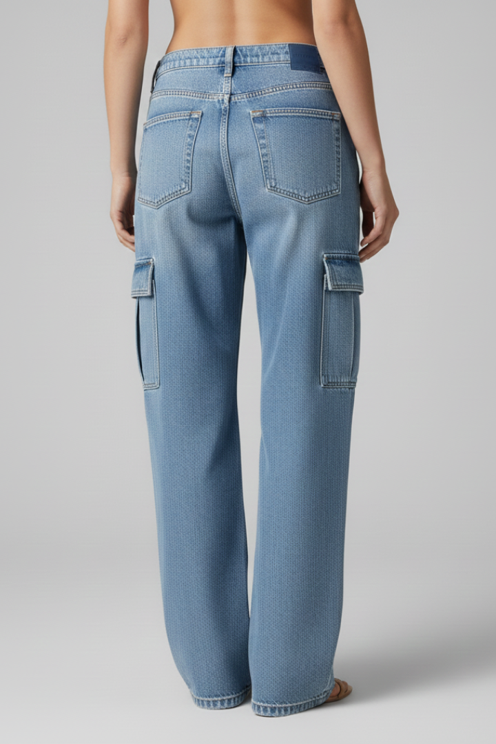 Women’s Cargo Jeans with Front Closure and Flap Pockets