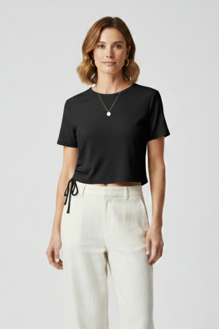 Women’s Crop T-Shirt with Side Ruching and Ties