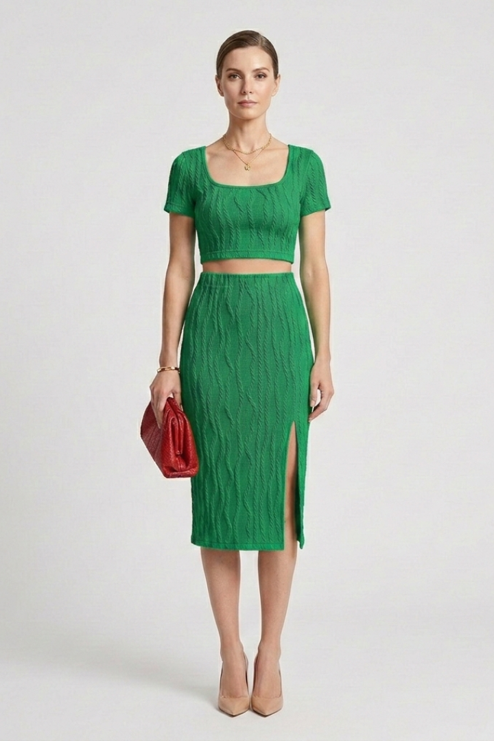 Women’s Crop Top and Maxi Skirt with Square Neck and Side Slit