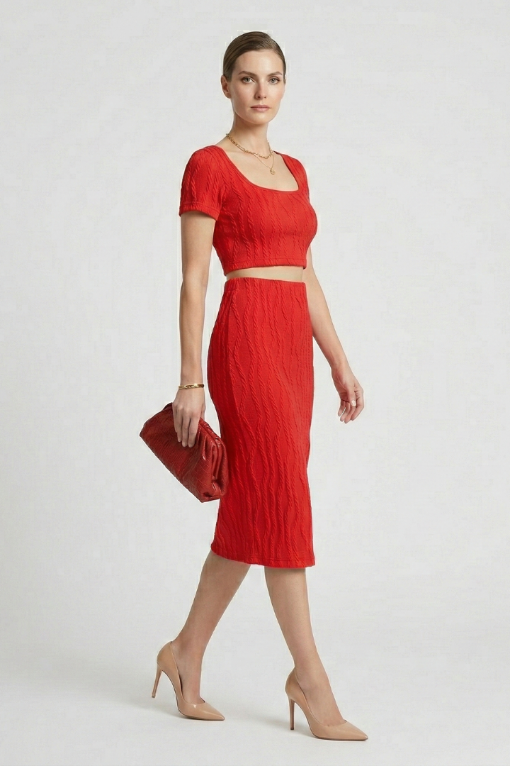 Women’s Crop Top and Maxi Skirt with Square Neck and Side Slit