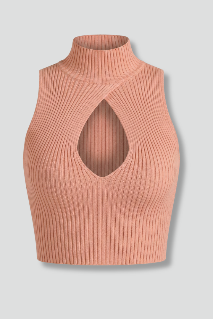 Women’s Crop Top with High Neck and Front Cut-Out