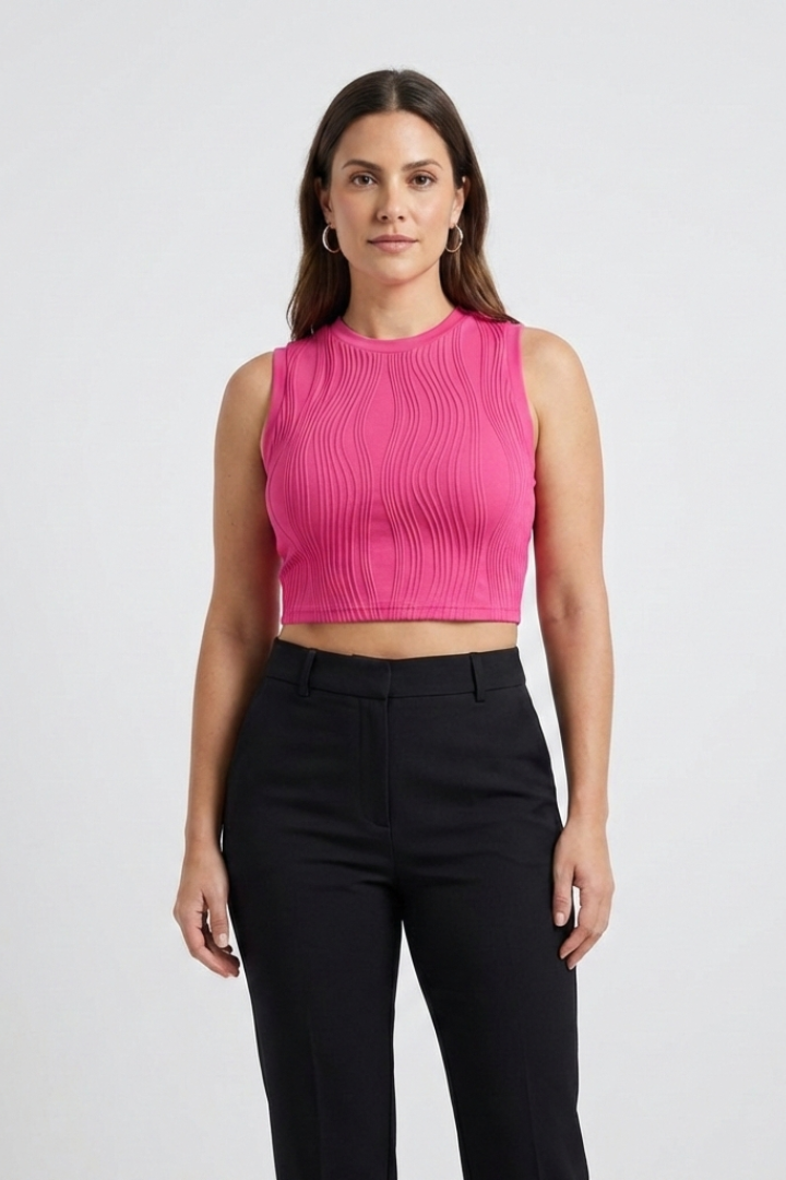 Women’s Crop Top with High Neck and Ribbed Surface