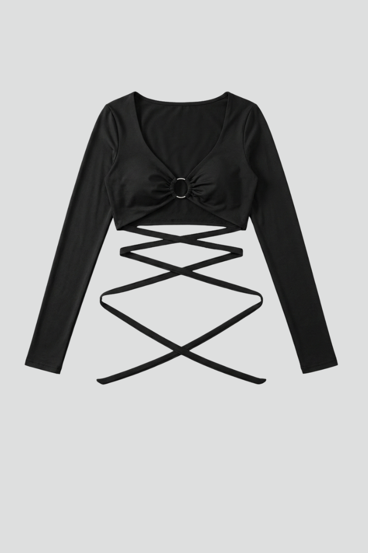 Women’s Crop Top with Ring Detail and Long Sleeves