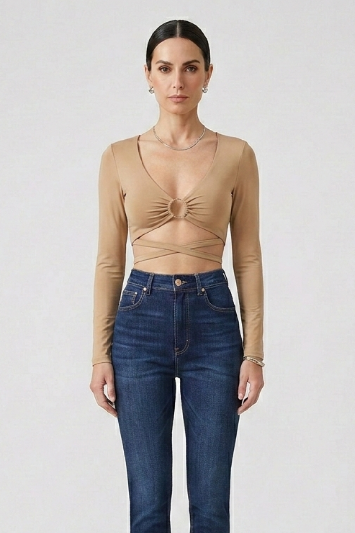 Women’s Crop Top with Ring Detail and Long Sleeves
