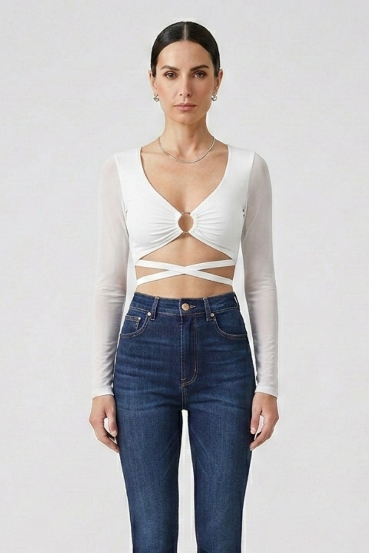 Women’s Crop Top with Ring Detail and Long Sleeves