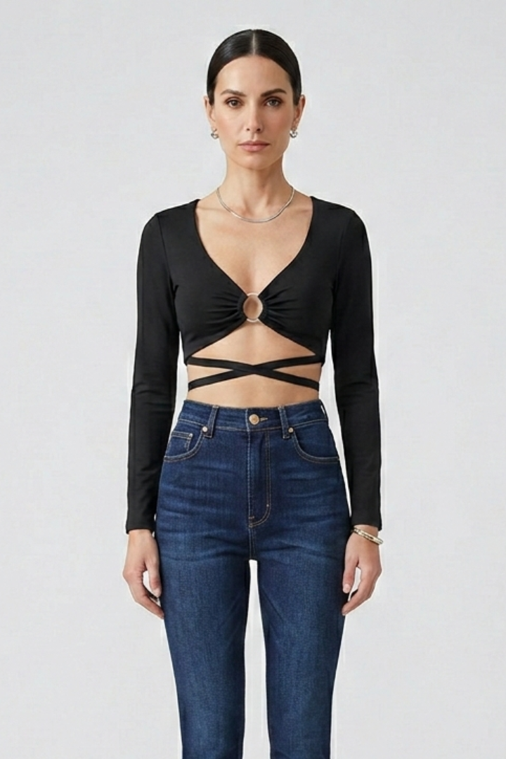 Women’s Crop Top with Ring Detail and Long Sleeves