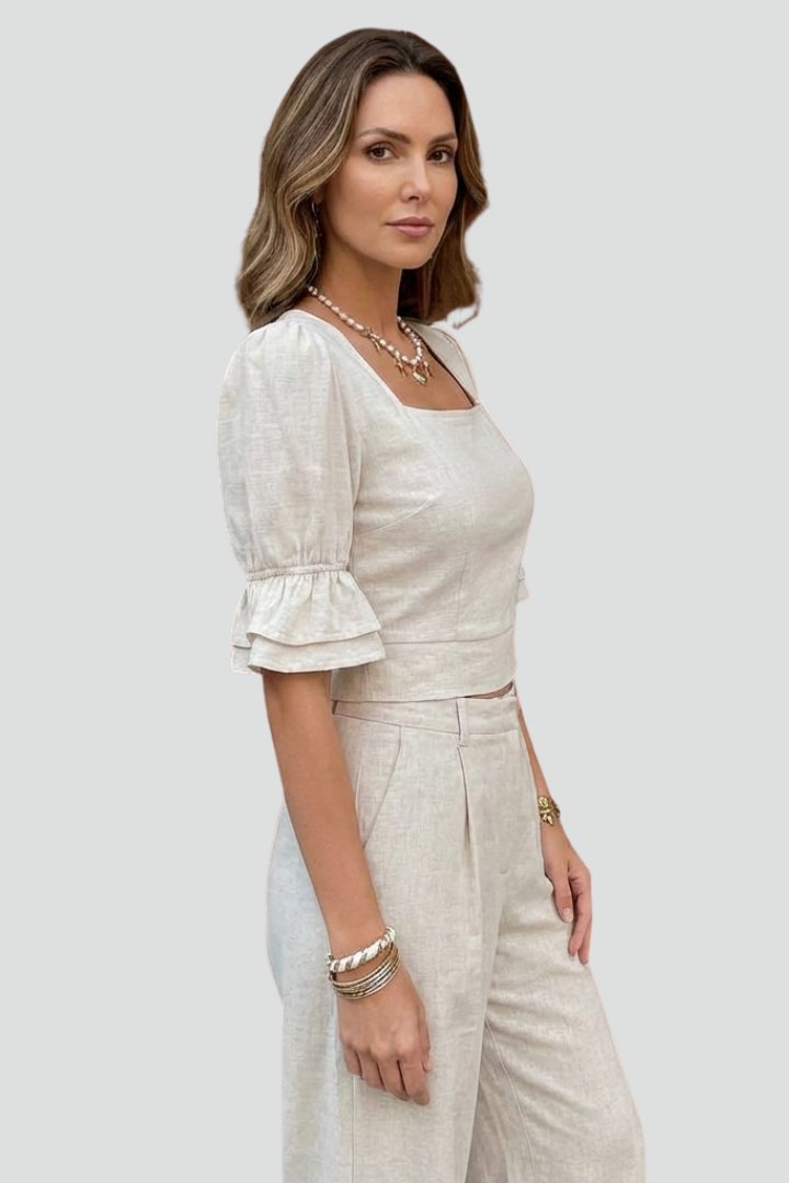 Women’s Crop Top with Square Neck and Puff Sleeves