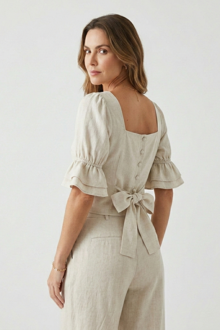 Women’s Crop Top with Square Neck and Puff Sleeves