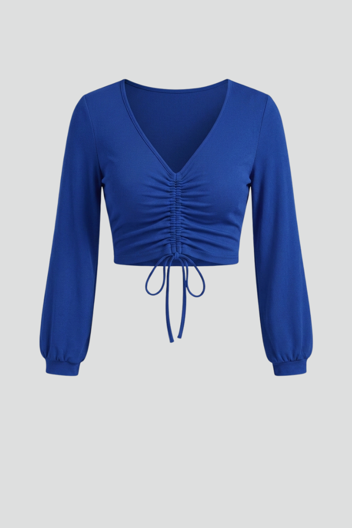 Women’s Crop Top with V-Neck and Front Ruching