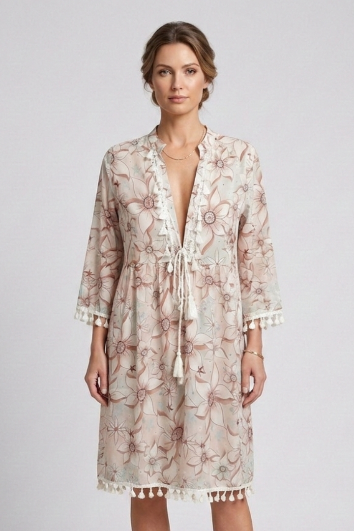 Women’s Dress with V-Neck and Ruffle Trim
