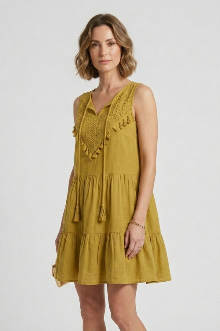 Women’s Dress with V-Neck and Tiered Hem