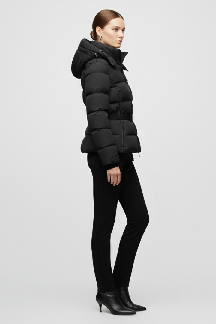 Women’s Jacket with High Collar and Waist Belt