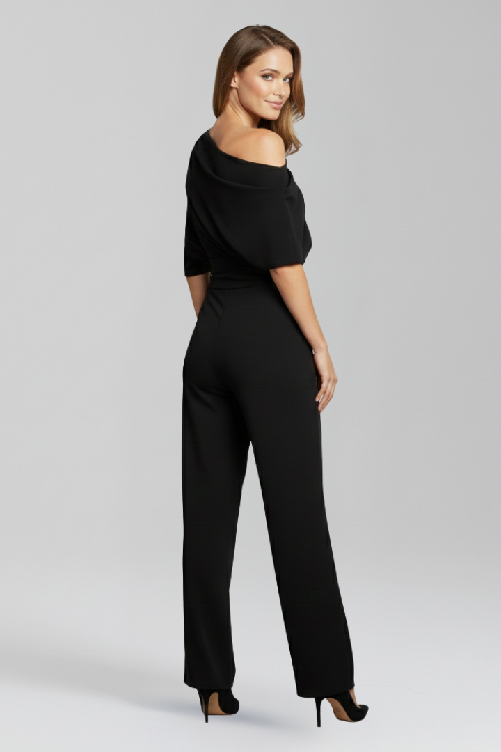Women’s Jumpsuit with Asymmetric Neckline and Long Sleeves