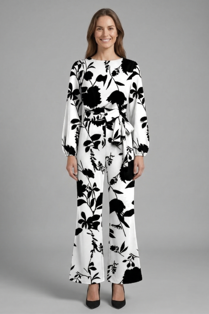 Women’s Jumpsuit with Long Sleeves and Tie Waist