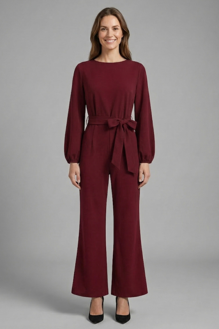 Women’s Jumpsuit with Long Sleeves and Tie Waist