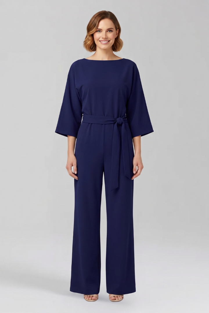 Women's Jumpsuit with Tied Waist and Wide-Leg Trousers