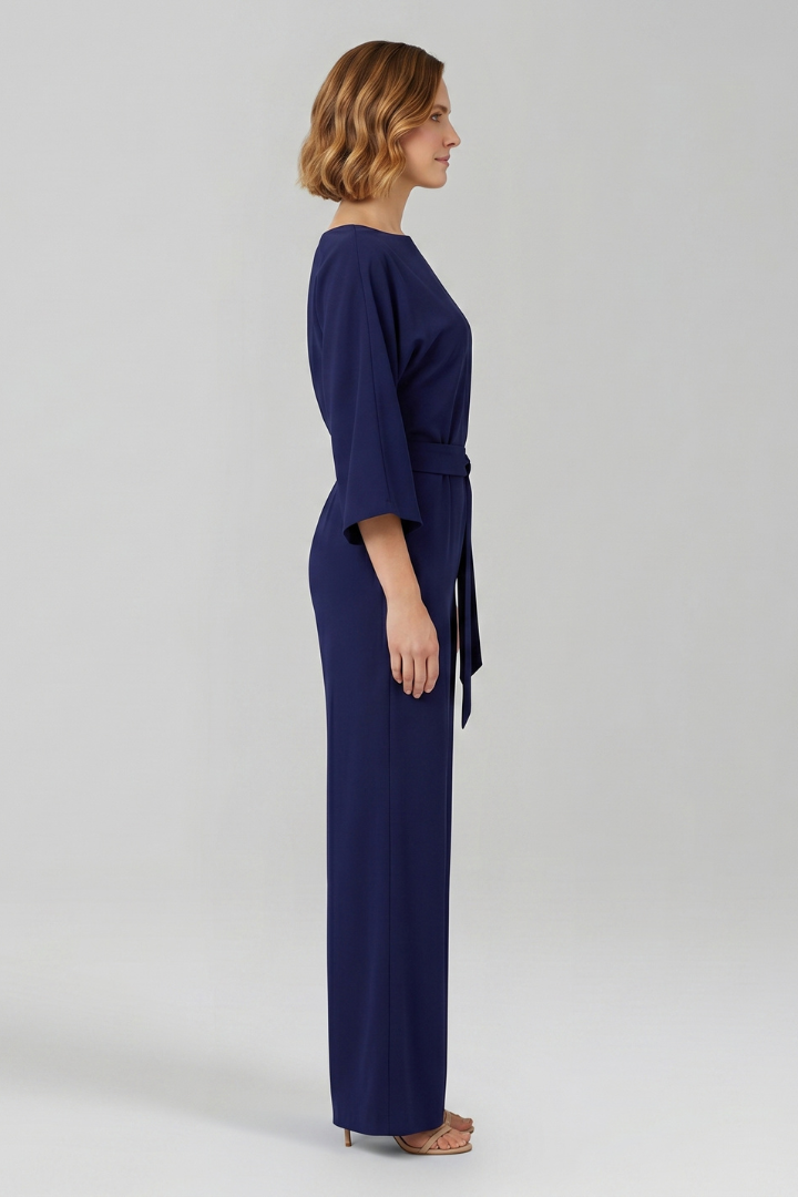 Women's Jumpsuit with Tied Waist and Wide-Leg Trousers