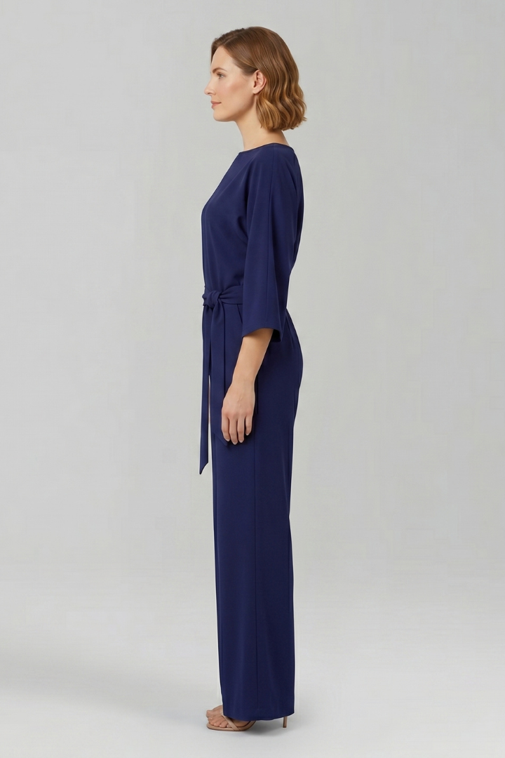 Women's Jumpsuit with Tied Waist and Wide-Leg Trousers