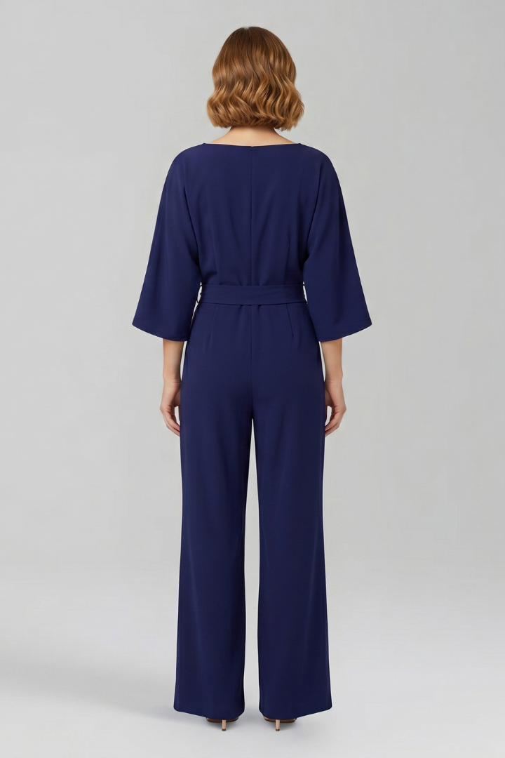 Women's Jumpsuit with Tied Waist and Wide-Leg Trousers