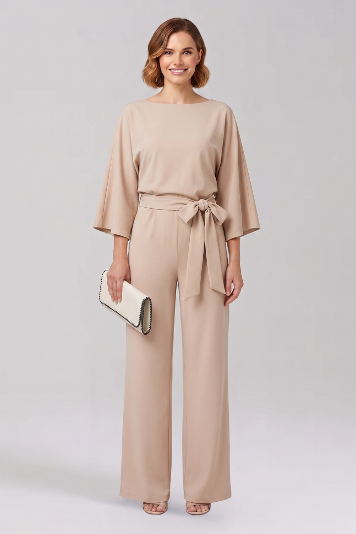 Women's Jumpsuit with Tied Waist and Wide-Leg Trousers