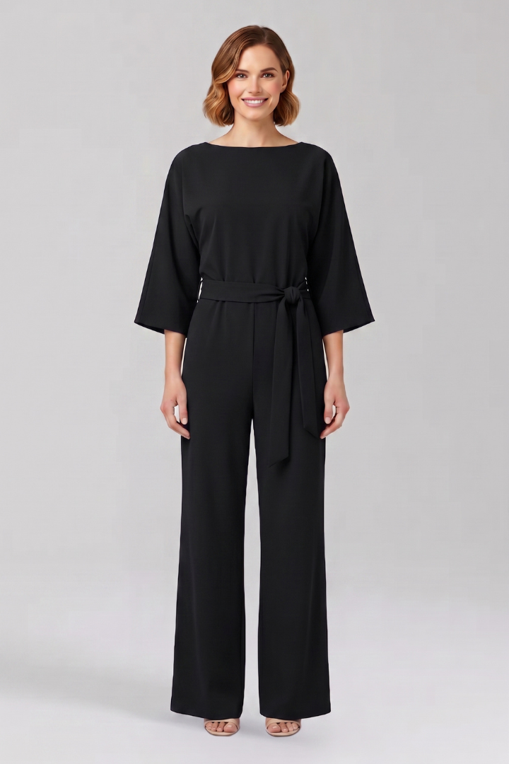 Women's Jumpsuit with Tied Waist and Wide-Leg Trousers