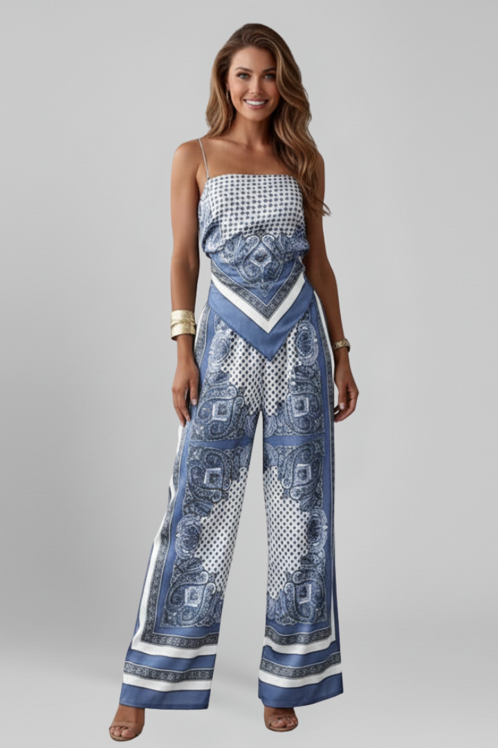 Women’s Jumpsuit with V Neckline and Printed Surface