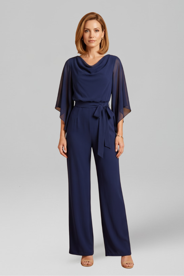 Women’s Jumpsuit with V Neckline and Waist Tie