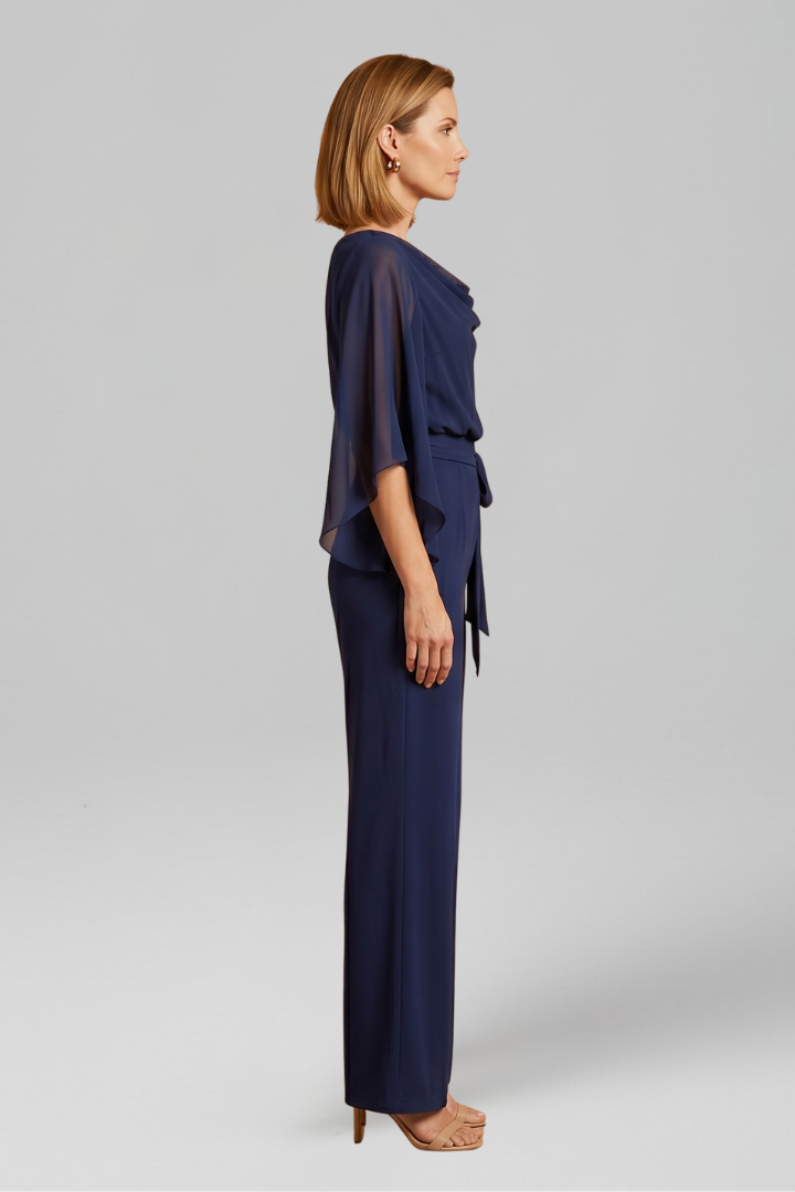 Women’s Jumpsuit with V Neckline and Waist Tie