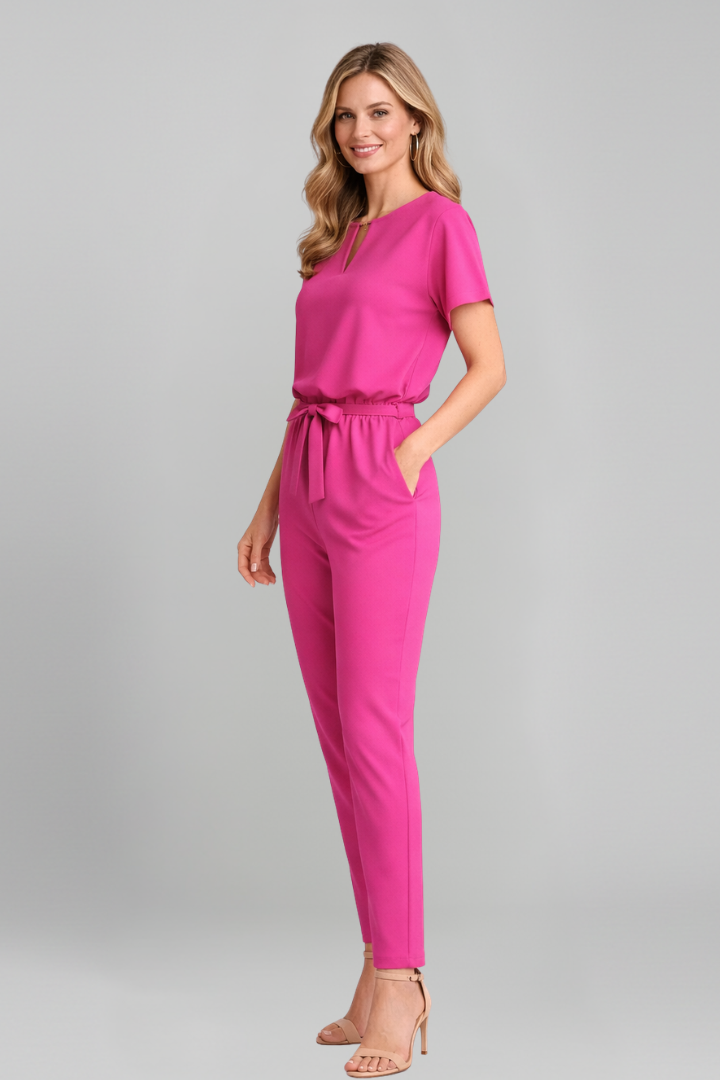 Women’s Jumpsuit with V Neckline and Waist Tie