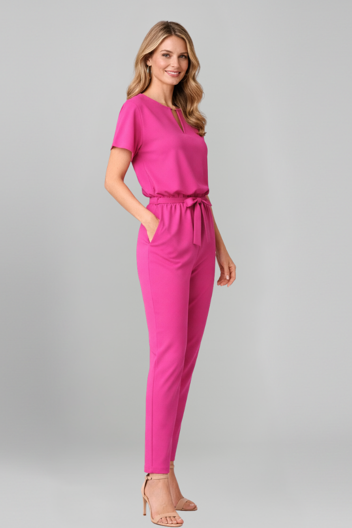 Women’s Jumpsuit with V Neckline and Waist Tie