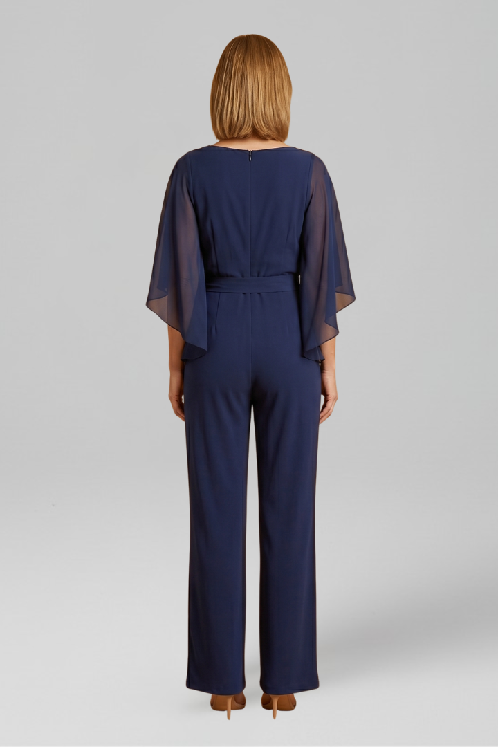 Women’s Jumpsuit with V Neckline and Waist Tie