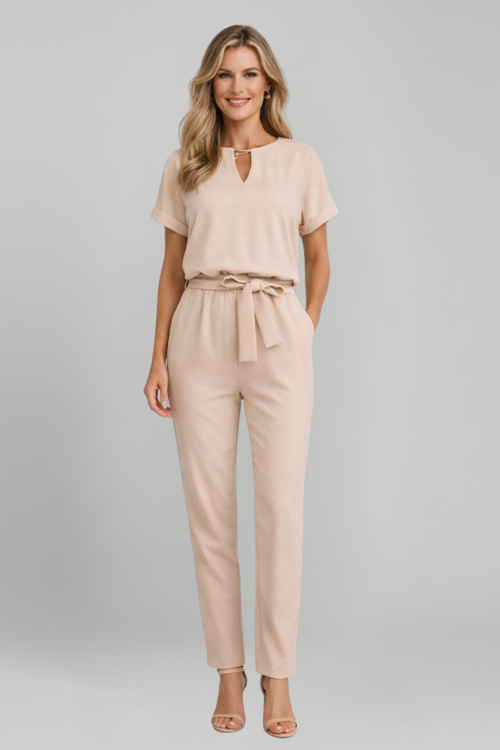 Women’s Jumpsuit with V Neckline and Waist Tie