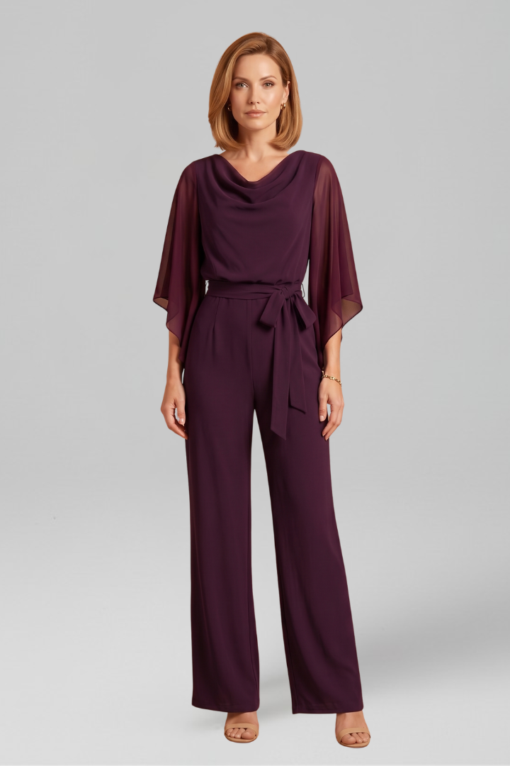 Women’s Jumpsuit with V Neckline and Waist Tie