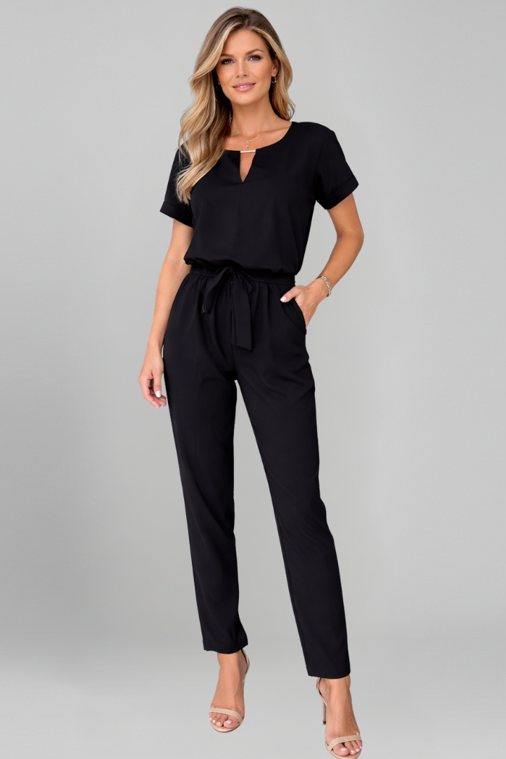 Women’s Jumpsuit with V Neckline and Waist Tie