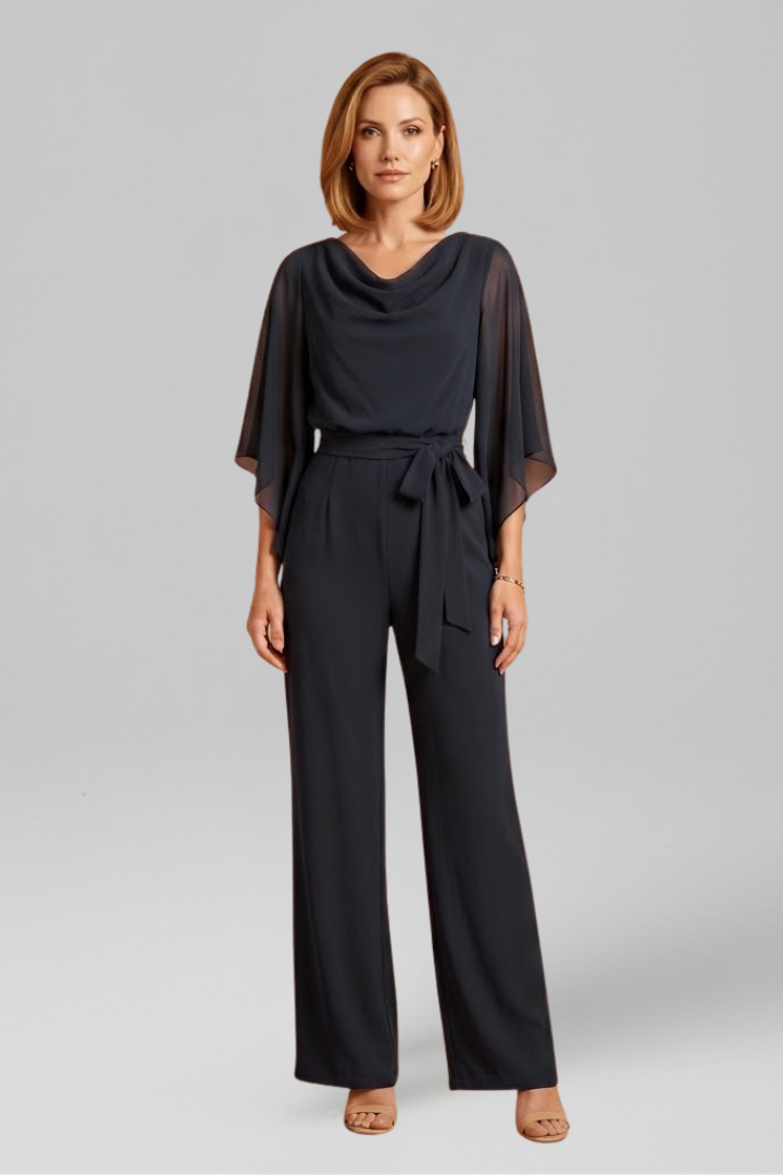 Women’s Jumpsuit with V Neckline and Waist Tie